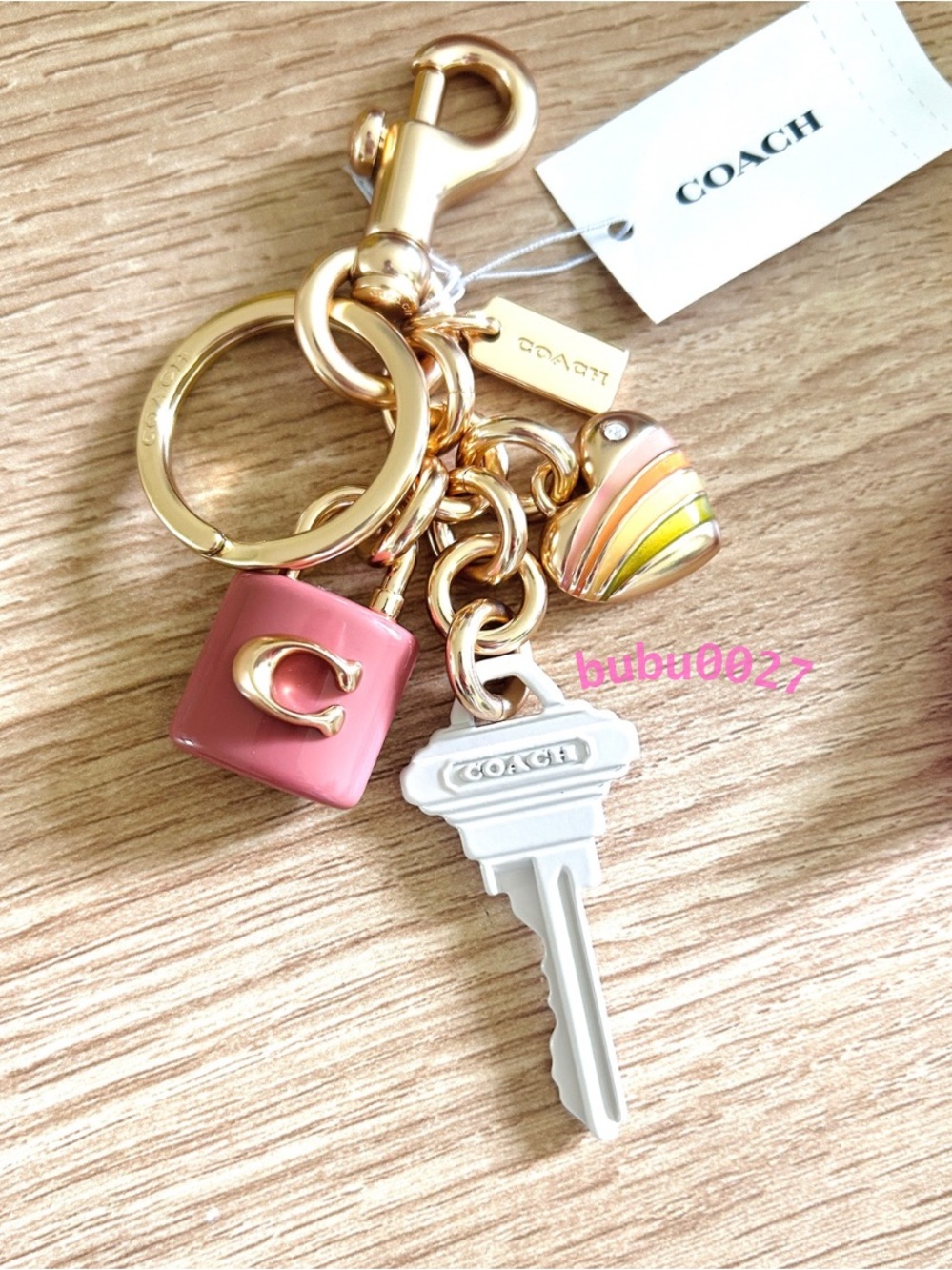 NWT💕Coach Key Cluster Bag Charm Keychain Ring Accessories CP891 Pink Lock Heart - Picture 5 of 6